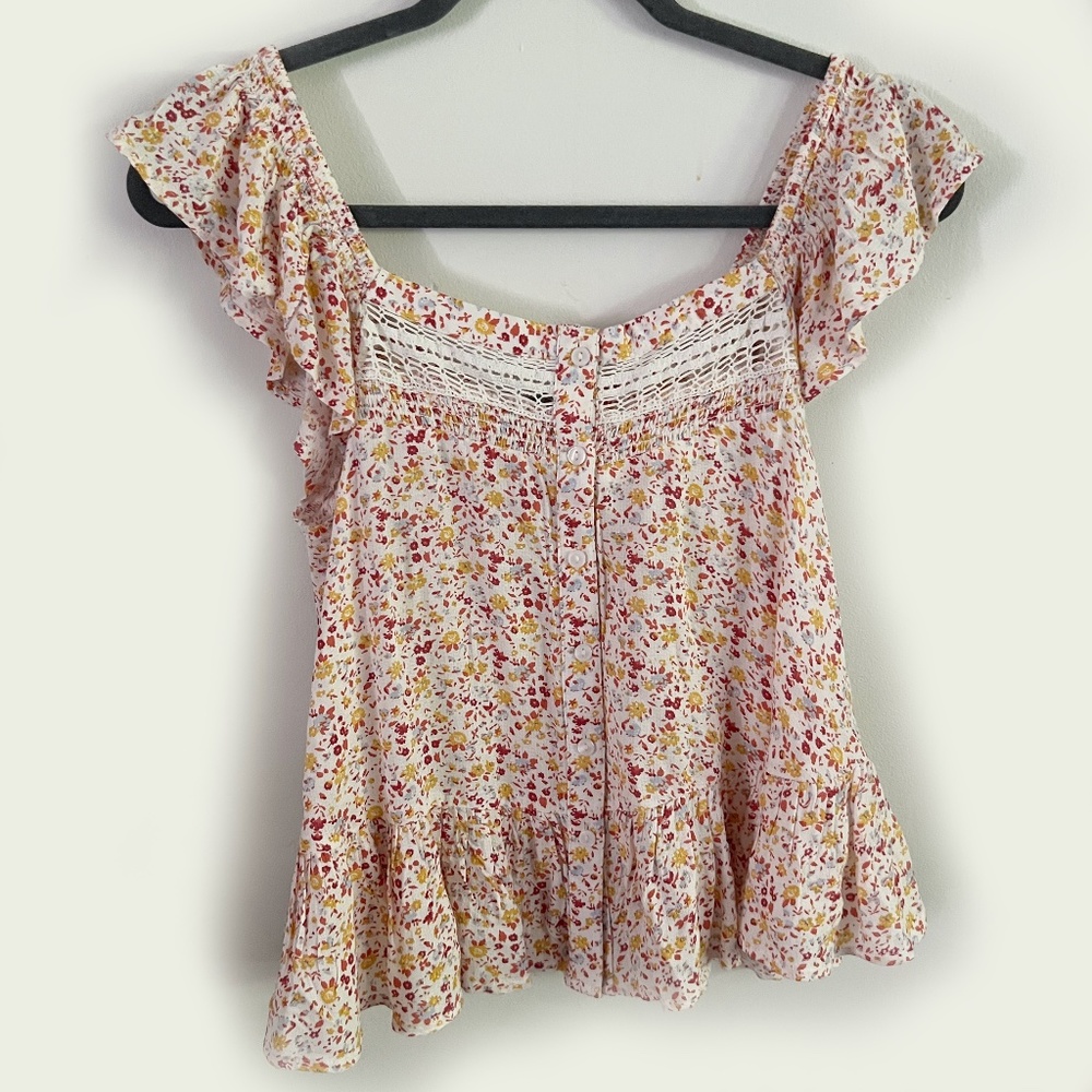 Lucky Brand floral peasant top size XS extra small NWT